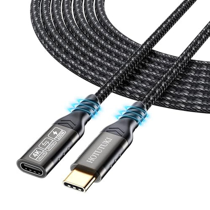 USB-C Extension Cable 16.5ft/5M, Male to Female Extender, Braided Data Cord, 100W PD Fast Charging, 20 Gbps - size: 16.5 ft