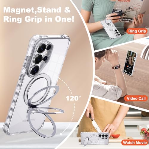 Compatible with Clear Samsung Galaxy S26 Ultra Case 6.9'' with Magnetic Ring Stand [Compatible with Mag-Safe] Military-Grade Wave Frame Phone Case for S26 Ultra, Clear - color: Clear, size: Samsung Galaxy S26 Ultra