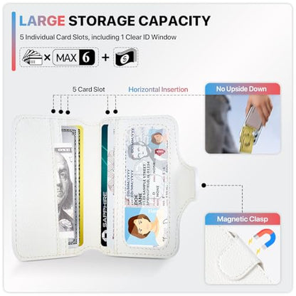 Magnetic Phone Wallet Card Holder for Magsafe Wallet for iPhone 17/16/15/14/13/12 Series, RFID Blocking, 5 Slots Fit 7 Cards, ID Window, Luxury Leather Mag Safe Wallet for Women Men, White - color: Pebbled White