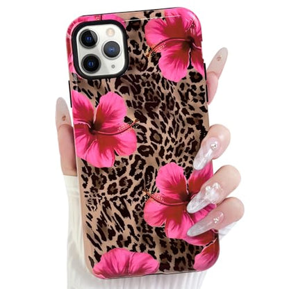 Lovmooful for iPhone 11 Pro Max Case Cute Flower Leopard-Hibiscus | Compatible for iPhone 11 Pro Max Case,Aesthetic,Hibiscus,Floral,2 in 1,for Women Girls,Soft TPU+PC,Shockproof,Protective - size: iPhone 11 Pro Max