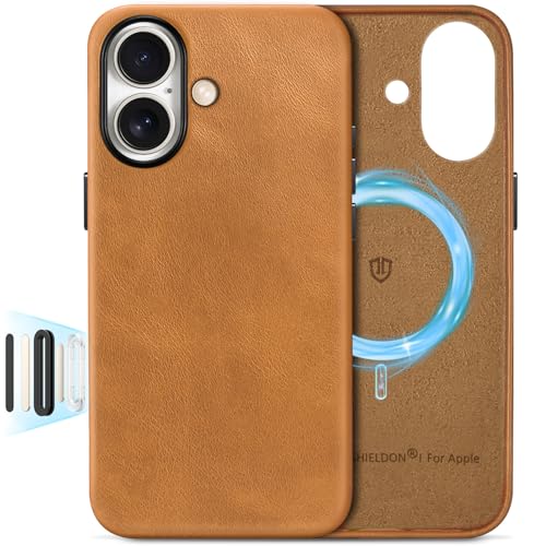 SHIELDON Genuine Leather Case for iPhone 17 6.3" 2025, Retro Light Brown | Compatible with MagSafe, Magnetic Wireless Charging, Camera Button, Metal Buttons, Camera Bezel, Slim, Shockproof, Women Men - color: Retro Light Brown, size: for iPhone 17