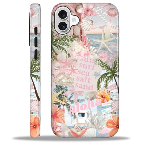 Case for iPhone 16 Plus, Cute Phone Case, Aloha Summer Collage | Hybrid 2-Layer Phone Cover，Military-Grade Protection Durable Shockproof Anti-Scratch Cases - color: Pink Aloha Summer Collage, size: Iphone 16 Plus