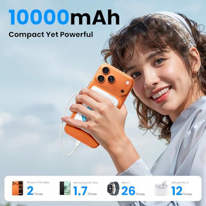 10000mAh for Magsafe Portable Charger Power Bank Built in Cables&Wall Plug - color: White blue