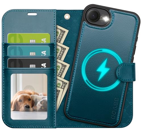 OCASE for iPhone 17e Case/iPhone 16e Detachable Wallet Case with Card Holder, 2 in 1 Pu Leather Flip Folio with RFID Blocking Stand Wrist Strap Shockproof Phone Cover 6.1 Inch 2025, Peacock Blue - color: Peacock Blue, size: iPhone 16e/ iPhone 17e