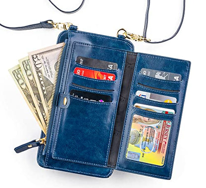 Crossbody Phone Purse for Women – RFID Phone Case Wallet w/Magnetic Closure & Separate Zipper Pocket Crossbody Bag - color: Blue