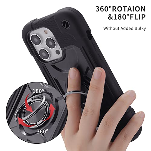 MARKILL Compatible with iPhone 14 Pro Case 6.1 Inch with Built-in Ring Stand, Military Grade Drop Protection Full Body Rugged Heavy Duty Case 3 in 1 Protective Durable Cover Black - color: Black, size: iPhone 14 Pro 6.1"