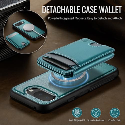 Wallet Case for Google Pixel 10a Compatible with MagSafe for Men Women, 2 in 1 Detachable Magnetic Phone Case with Card Holder Kickstand RFID Blocking for Pixel 10a (Green) - color: Green