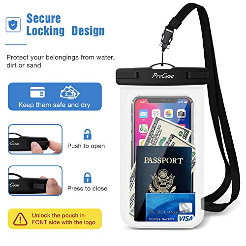 ProCase 2 Pack Waterproof Phone Pouch, Underwater Phone Case Up to 7", Dry Bag for iPhone 17 Air 16 15 14 13 Pro Plus Max, Galaxy S24 S23 S22 Ultra Pixel, Beach Essentials -Clear & White - color: Clear/White