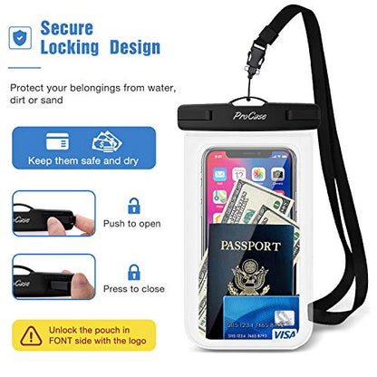 ProCase 2 Pack Waterproof Phone Pouch, Underwater Phone Case Up to 7", Dry Bag for iPhone 17 Air 16 15 14 13 Pro Plus Max, Galaxy S24 S23 S22 Ultra Pixel, Beach Essentials -Clear & White - color: Clear/White
