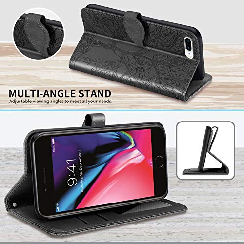 Wallet Case for iPhone 7 Plus/iPhone 8 Plus with Card Holder/Slot,PU Leather Flip Folio Shell [Magnetic Closure][Wrist Strap][Kickstand] Shockproof Cover Fit iPhone 7 Plus / 8 PlusBlack - color: Black, size: iPhone 7 Plus / iPhone 8 Plus (5.5 inch)