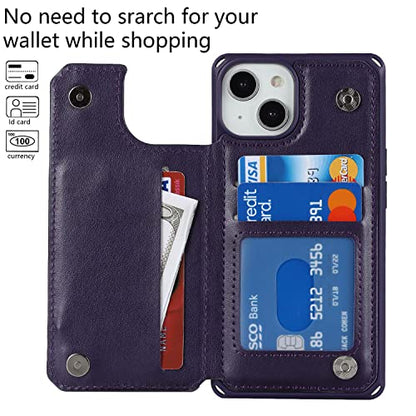 Cavor for iPhone 14 Wallet Case with Card Holder for Women, Dark Purple - color: C-Dark purple