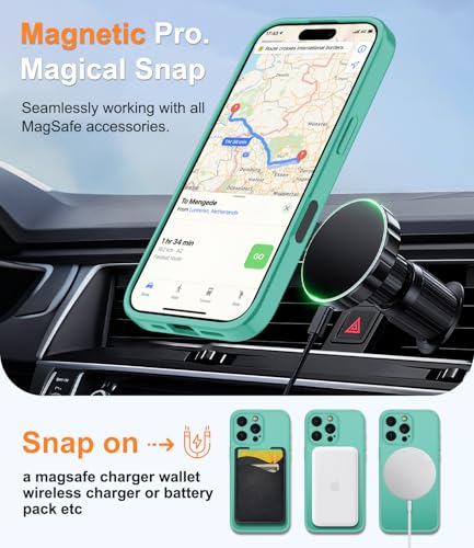 Magnetic Case for iPhone 16 Pro Case with Screen Protector+Wrist Strap | Compatible with MagSafe,Full Camera Protection,Slim Translucent Matte Phone Cover,Turquoise - color: Turquoise