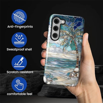 Case for Samsung Galaxy S23,Anti-Scratch Full-Body Cover Shockproof Slim Design Case,PC Hard Shell & Silicone Inner Bumper -Beach Palm Tree - color: Beach Palm Tree, size: Galaxy S23