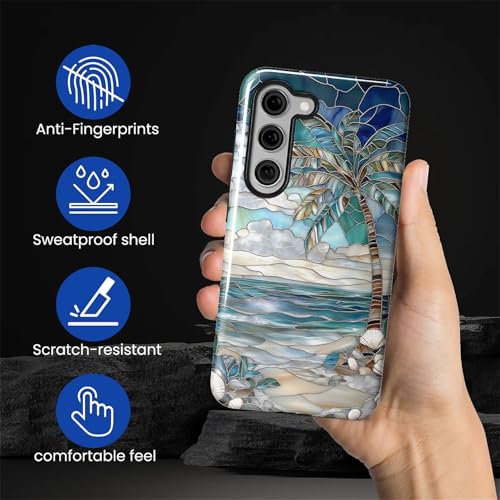 Case for Samsung Galaxy S23,Anti-Scratch Full-Body Cover Shockproof Slim Design Case,PC Hard Shell & Silicone Inner Bumper -Beach Palm Tree - color: Beach Palm Tree, size: Galaxy S23