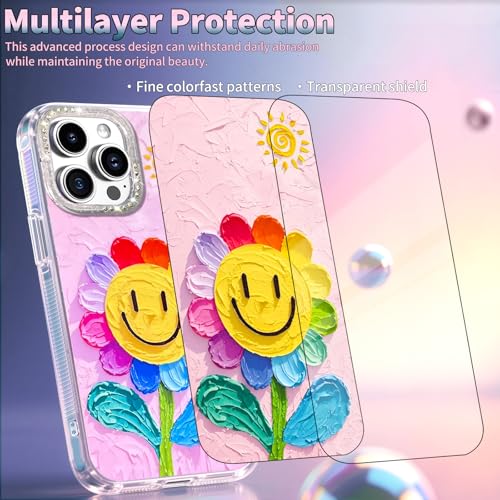Compatible with iPhone 12 Pro Max Case,with [Soft Slim][Camera Protection] Cute Rainbow Flower Aesthetic Phone Cover Anti-Yellowing Shockproof Protective Cover for Women Girl-Pink - color: Pink, size: iPhone 12 Pro Max