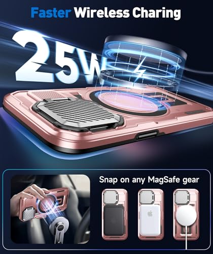 DASFOND Shield Series for iPhone 13 Pro Case with Camera Stand Cover [Compatible with MagSafe] Full Body Military Shockproof Protection Heavy Duty Rugged Magnetic Phone Case iPhone 13 Pro, Pink - color: Pink, size: Camera Stand iPhone 13 Pro