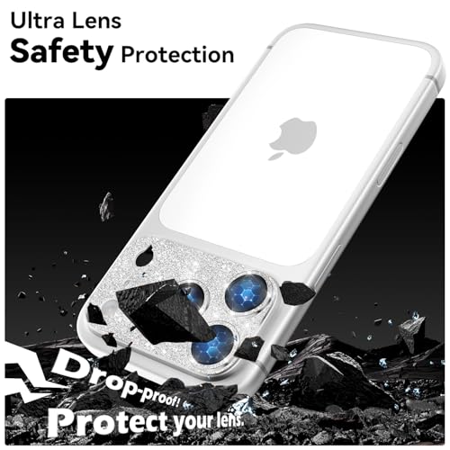 imluckies Compatible with iPhone 17 Pro Camera Lens Protector Bling, Ultra HD Tempered Glass Shiny Diamond Camera Plate Sparkle Screen Protection, 9H Anti-Scratch & Easy Install, Glitter Sliver - size: 17pro 6.3" Glitter Sliver