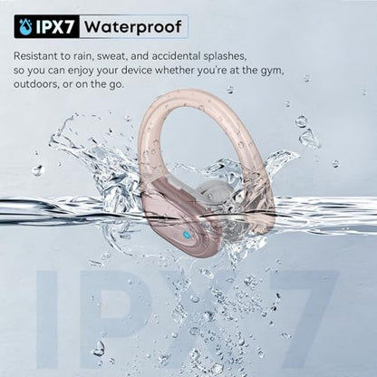 HAOYUYAN Sports Bluetooth Headphones, 80Hrs Playtime Wireless Earbuds with LED Power Display, IPX7 Waterproof Earphones for Workout/Running, Noise Canceling Headset Ear Buds
