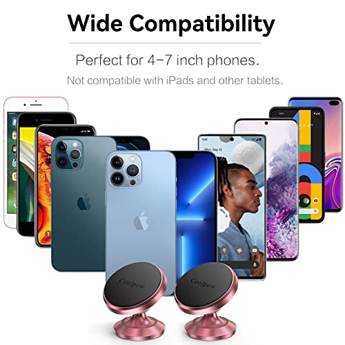 【2-Pack】Magnetic Phone Holder for Car Dash Strong Magnetic Car Phone Mount - color: Rose Gold