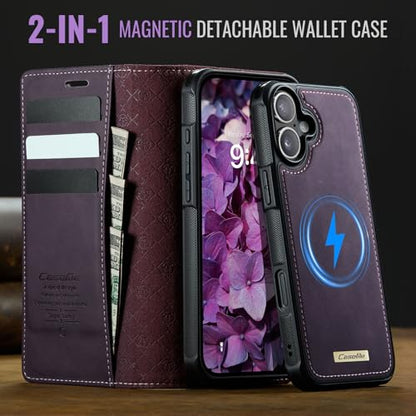 Kowauri Case for iPhone 17, PU Leather Wallet Flip Case with Card Holder RFID Blocking, Magnetic Detachable Shockproof Phone Cover Wireless Charging Compatible for iPhone 17 (6.3 inch), Purple - color: Purple