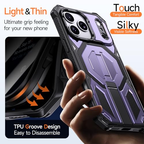 for iPhone 17 Pro Max Case with Kickstand, [15FT Military-Grade Drop Protection] [Compatible with MagSafe] Rugged Shockproof Heavy Duty Magnetic iPhone 17 Pro Max Phone Case Cover (Purple) - color: Purple