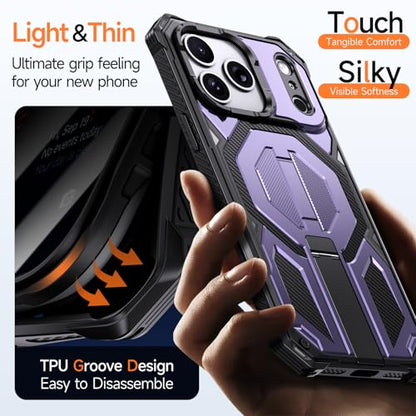 for iPhone 17 Pro Max Case with Kickstand, [15FT Military-Grade Drop Protection] [Compatible with MagSafe] Rugged Shockproof Heavy Duty Magnetic iPhone 17 Pro Max Phone Case Cover (Purple) - color: Purple