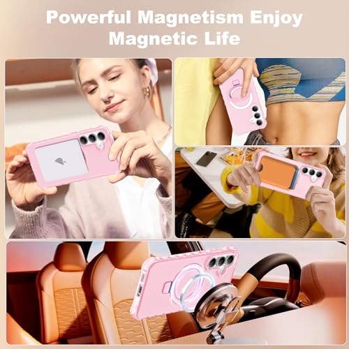 Compatible with Samsung Galaxy S24 Plus/S25 Plus Case 6.7'' Cute Wavy Frame with Magnetic Stand [Compatible with Mag-Safe] Military-Grade Translucent Phone Case for Women Girls, Pink - color: Pink, size: Samsung Galaxy S24 Plus /Samsung Galaxy S25 Plus