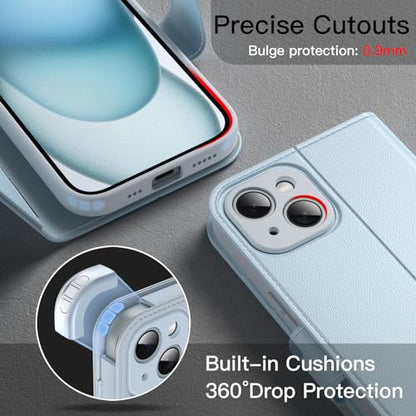 JETech Wallet Case for iPhone 15, Blue | Shockproof PU Leather, Card Holder, Magnetic Flip Cover, Stand Feature, Full Camera Protection - color: Blue