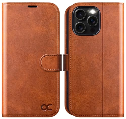 OCASE Compatible with iPhone 16 Pro Wallet Case, PU Leather Flip Folio Case with Card Holders RFID Blocking Kickstand [Shockproof TPU Inner Shell] Phone Cover 6.3 Inch 2024, Brown | Card slot stand function, RFID blood protection case, flip case, mobile p