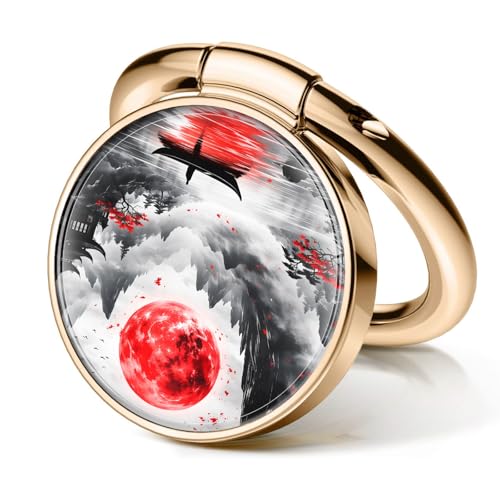 Cell Phone Ring Holder, Cute Metal Phone Grip Stand Finger Ring Kickstand, Flexible 360°Rotation Phone Tablet Case Accessories Compatible with Most Phones Red Moon Boat - color: Red Moon Boat