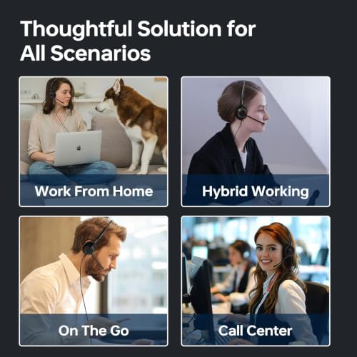 USB Wired Headset with Mic for Work, Single Ear Headset with Noise Canceling, Lightweight Computer Headset with in-line Control for Call Center, Teams, Zoom, WFH