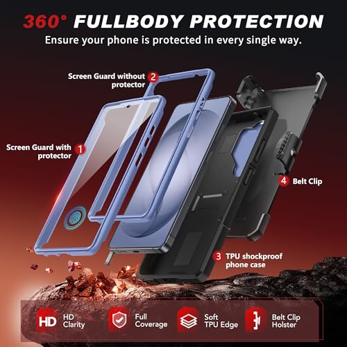 TONGATE Magnetic Stand for Samsung Galaxy S26 Ultra Case, Compatible with Magsafe, [Camera Cover & 2 Front Frames][Drop Protection] S26 Ultra Case Built-in Screen Protector & Belt Clip, Blue - color: Blue
