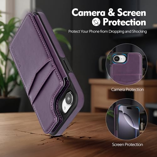 SkyEagle Compatible with MagSafe iPhone 17e / 16e Case Wallet,Purple | Magnetic Clasp,RFID Blocking,PU Leather,Flip Folio Shockproof Phone Cover,with Credit Card Slots & Kickstand for Men & Women - color: Purple