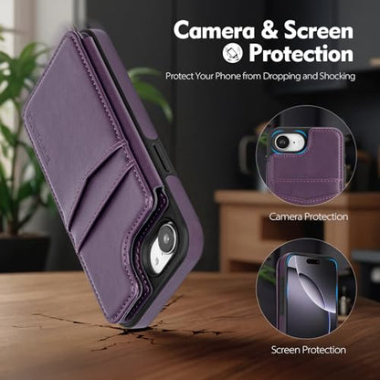 SkyEagle Compatible with MagSafe iPhone 17e / 16e Case Wallet,Purple | Magnetic Clasp,RFID Blocking,PU Leather,Flip Folio Shockproof Phone Cover,with Credit Card Slots & Kickstand for Men & Women - color: Purple