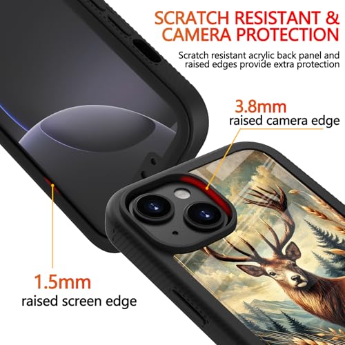 Compatible with iPhone 14 / iPhone 13 Case – Rugged Full-Body Protective Cover for Women Men Dual Layer Shockproof Bumper, Heavy-Duty Phone Case - Deer Flower Mountain 094 - color: Deer Flower Mountain 094