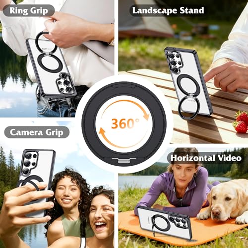 Compatible with Clear Samsung Galaxy S25 Ultra Case with 360° Invisible Magnetic Ring Stand [Compatible with Mag-Safe] Shockproof Plating Phone Case for S25 Ultra 6.9",Black - color: Black, size: Samsung Galaxy S25 Ultra