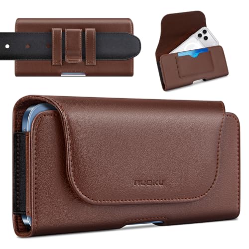 nuoku Cell Phone Holster for iPhone 17/16/15/14/13/12/11 Pro Max Series with Card Solt, Belt Clip Phone Case for Samsung Galaxy Series (Brown) - color: Brown