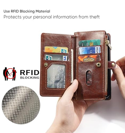 for iPhone 17 Pro Wallet Case, [Compatible with Magsafe] [Magnetic Detachable] [RFID Blocking] PU Leather Case with Card Holder & Crossbody Strap for Women Men, Brown - color: Brown