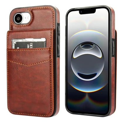 KIHUWEY for iPhone 17e/16e Wallet Case Card Holder Kickstand, Brown | Credit Card Slots, PU Leather, Magnetic Clasp, Flip Heavy Duty Protection Cover for Men and Women - color: Brown