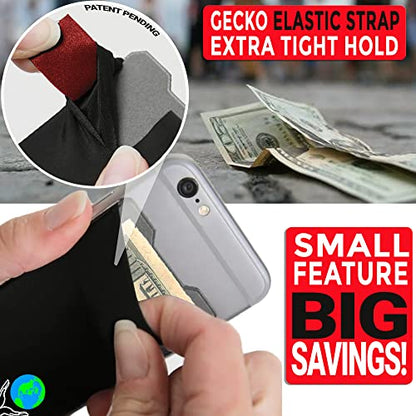 Phone Wallet - Adhesive Card Holder - Cell Phone Pouch - Stick on Lycra Pocket by Gecko - Carry Credit Cards and Cash - color: EARTH BLACK