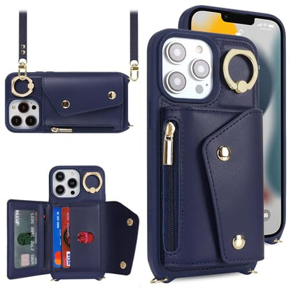 Lipvina Crossbody Wallet Case for iPhone 13 Pro,Dark Blue - color: 09-Dark Blue, size: iPhone 13 Pro 6.1"