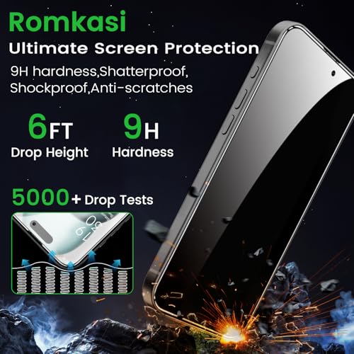 Romkasi 4 Pack Privacy Screen Protector for iPhone 15 Plus 6.7 Inch with 4 Pack Camera Lens Protector, Anti Spy Tempered Glass Film, Anti-Scratch, Touch Sensitive, Case Friendly - color: iPhone 15 Plus
