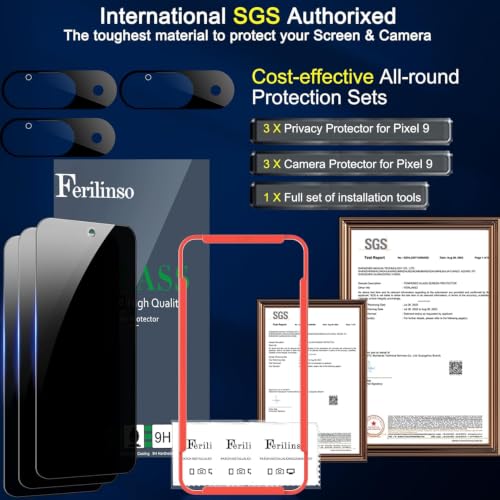 Ferilinso Privacy Screen Protector for Google Pixel 9, Tempered Glass - size: Google Pixel 9