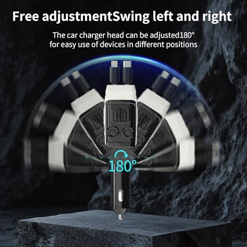 4 in 1 Retractable Car Charger with 4 Shock Absorbers,Cigarette Lighter Adapter with Retractable Cables (31.5 in),Road Trip Essentials for Iphone12/13/14/15/16/17(White)