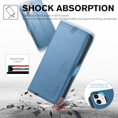 TUCCH Case Wallet for iPhone 12 Pro/12 6.1", RFID Blocking Folio, Lake Blue | 3 Card Holders, Kickstand, PU Leather, Magnetic Closure, Shockproof TPU Shell, Protective Flip Cover - color: Lake Blue