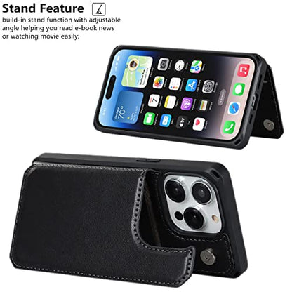 iCoverCase Compatible with iPhone 14 Pro Wallet Phone Case with Card Holder for Women, RFID Blocking Embossed PU Leather Wrist Strap Case 6.1 Inch (Macaron Black) - color: P-Black