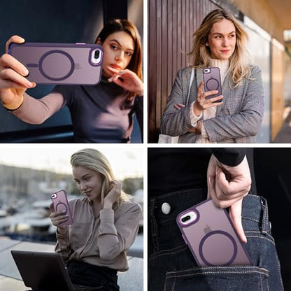 DUEDUE for iPhone 8 Plus Case, iPhone 7 Plus Case Magnetic[Compatible with Magsafe], Translucent Matte Back Protective Cover Anti-Scratch Shockproof Phone Cases for iPhone 8 Plus/7 Plus, Deep Purple - color: Deep Purple
