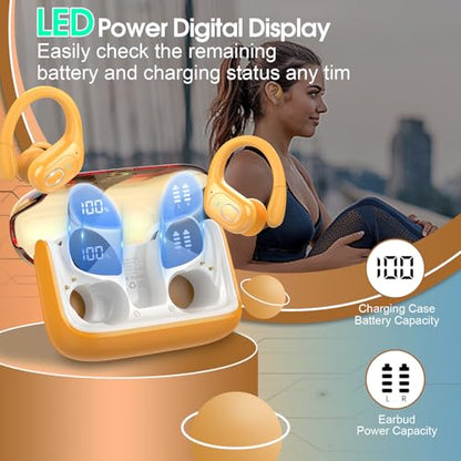 Wireless Earbuds 75H Bluetooth 5.4 Sport Headphones with Earhooks, Yellow - color: Yellow
