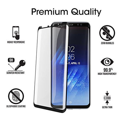 amFilm Glass Screen Protector for Samsung Galaxy S8, 3D Curved Tempered Glass, Dot Matrix with Easy Installation Tray, Case Friendly (Black) - size: Galaxy S8
