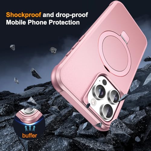 SKYLMW Compatible with iPhone 14 Pro Max Case with Stand,Rose Gold | iPhone 14 Pro Max Phone Case 6.7",Magnetic Ring Stand,Compatible with MagSafe,Military-Grade Protection,Great Grip Feeling - color: Rose Gold, size: Iphone 14 Pro Max